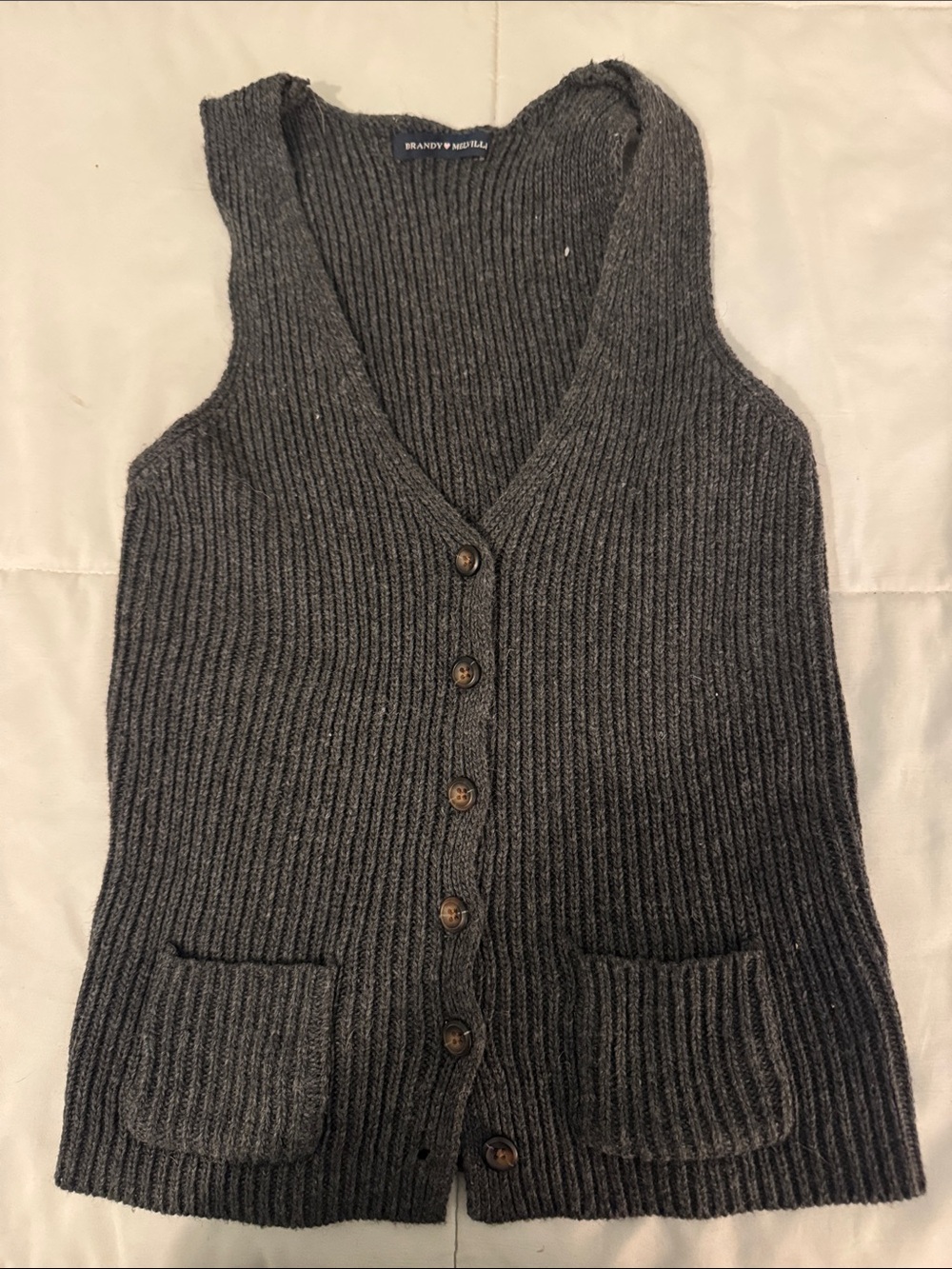 Brandy Melville Charcoal Ribbed Button-Front Vest